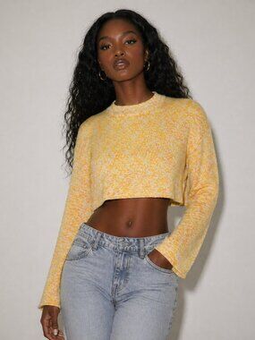 H&M DIVIDED Yellow Marled Cropped Crew Sweater
